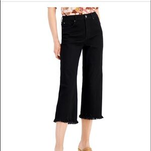 NWT INC High Waisted frayed cropped wide leg black jeans. Size 12